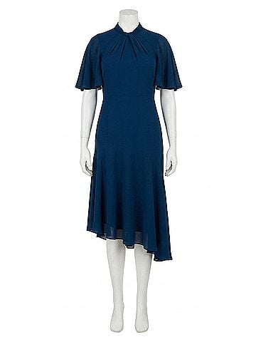 Maggy London Twist Mock Neck Flutter Sleeve Midi Dress in Dark Denim (view 1)