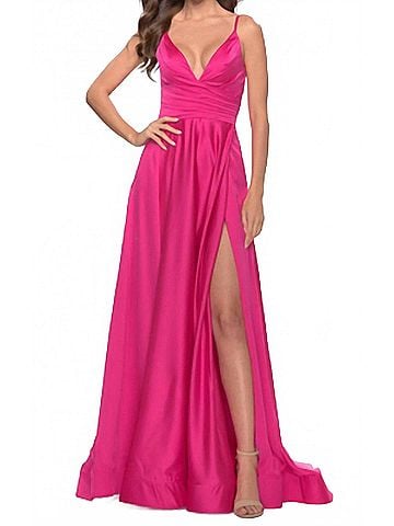 La Femme Lafemme Satin A-Line Ballgown in Hot Pink (view 2)