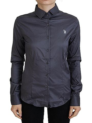 U.S. Polo Assn. Gray Printed Long Sleeves Collared Women's Top (view 1)