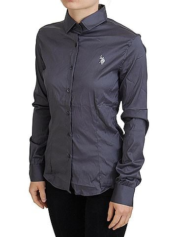 U.S. Polo Assn. Gray Printed Long Sleeves Collared Women's Top (view 2)