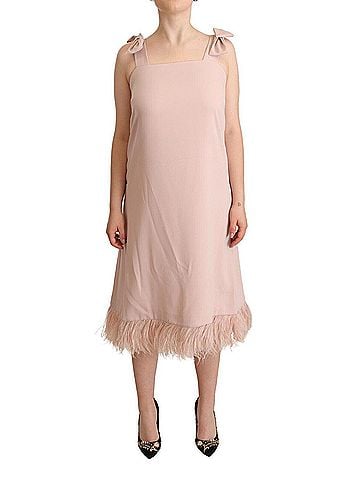 P.A.R.O.S.H. Pink Polyester Sleeveless Midi Feather Shift Women's Dress (view 1)