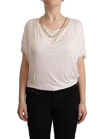 GUESS by Marciano White Short Sleeves Gold Chain T-shirt Women's Top (view 1)