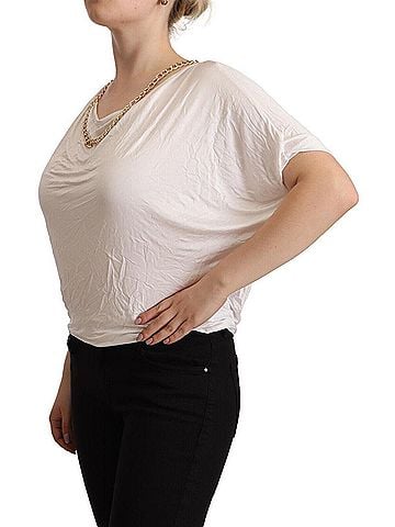 GUESS by Marciano White Short Sleeves Gold Chain T-shirt Women's Top (view 2)