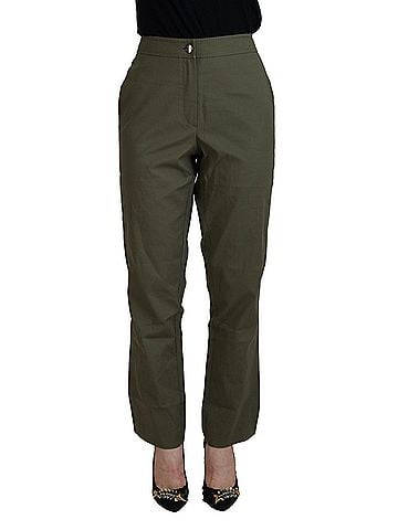 Laurel Green Cotton High Waist Women Tapered Women's Pants (view 1)