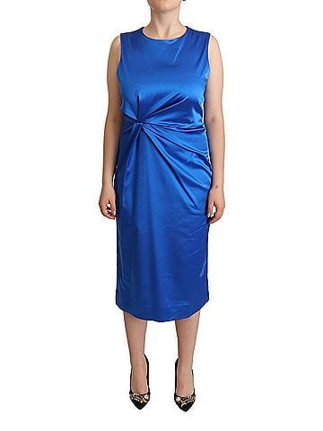 P.A.R.O.S.H. Blue Acetate Sleeveless Pleated Midi Sheath Women's Dress (view 1)