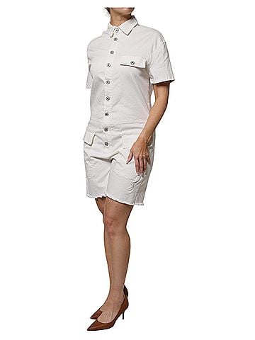 Please White Cotton Short Sleeves Button Down Romper Women's Dress (view 2)