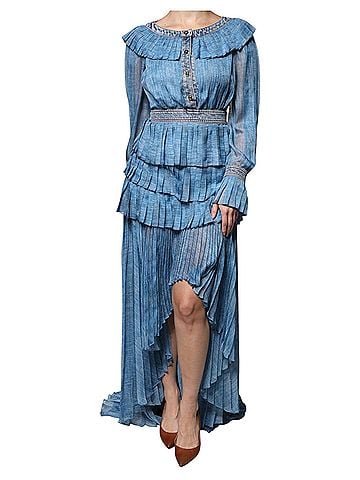 Philosophy Blue Layered Long Sleeve Women's Dress (view 1)
