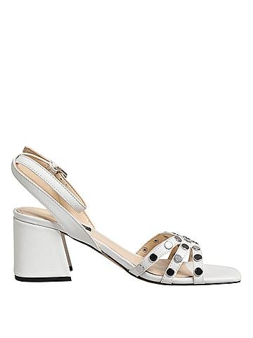 Nine West White Block Heeled Studded Wrap Strap Sandals Women's Shoes (view 1)