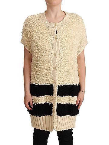 Philosophy Beige Black Short Sleeve Button Cardigan Women's Sweater (view 1)