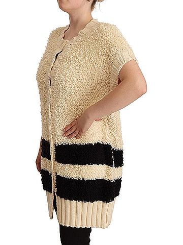 Philosophy Beige Black Short Sleeve Button Cardigan Women's Sweater (view 2)