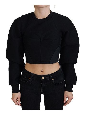 Philosophy Black Cropped Zipper Back Sweatshirt Women's Sweater (view 1)