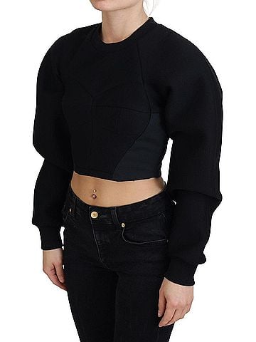 Philosophy Black Cropped Zipper Back Sweatshirt Women's Sweater (view 2)