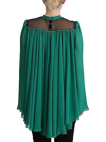 Philosophy Green Lace Polyester Long Sleeves Pleated Top Women's Blouse (view 2)