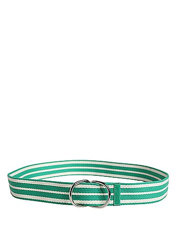 RED Valentino White Green Stripes Canvas Silver Metal Buckle Women's Belt (view 2)