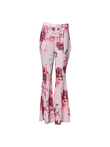 GUESS by Marciano Pink Floral Flared High Waist Trouser Women's Pants (view 1)