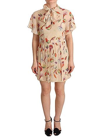 RED Valentino Beige Ascot Collar Short Sleeves Aline Mini Women's Dress (view 1)