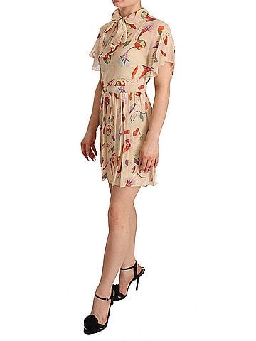 RED Valentino Beige Ascot Collar Short Sleeves Aline Mini Women's Dress (view 2)