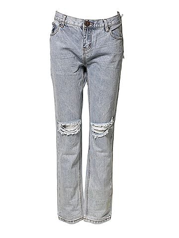 One Teaspoon Light Blue Tattered Mid Waist Straight Denim Women's Jeans (view 1)