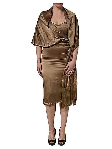 Dodo Bar Or Bronze Toned Satin Fringe Hemmed Shawl Midi Women's Dress (view 1)