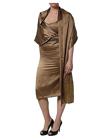 Dodo Bar Or Bronze Toned Satin Fringe Hemmed Shawl Midi Women's Dress (view 2)