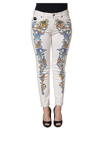 Versace Jeans Couture White Floral Print Skinny Denim Women's Jeans (view 1)
