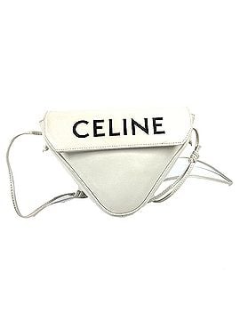 Céline CELINE Triangle Logo Crossbody Pouch Shoulder Bag Leather Women's White (view 1)