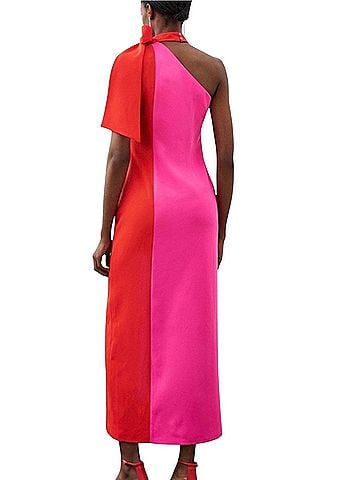 Karen Millen petite red soft tailored colour block bow tie neck Cocktail Dress (view 2)