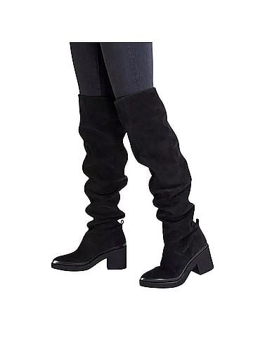 Free People 2021 Black Spanish Suede Over The Knee Slouch Boot| Boho Whimsigoth Dark Romance Indie Sleaze Retro Boots (view 1)