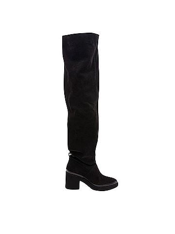 Free People 2021 Black Spanish Suede Over The Knee Slouch Boot| Boho Whimsigoth Dark Romance Indie Sleaze Retro Boots (view 2)