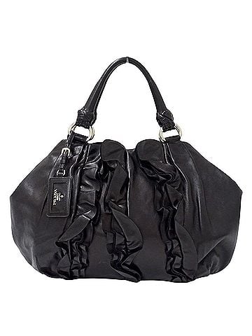 Prada Prada PRADA handbag for women, brand name handbag, tote bag, leather, black, BR4065, frill, black. (view 1)