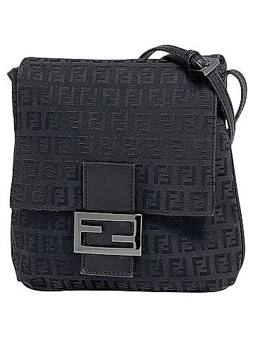 Fendi Fendi Zucchino Pattern Shoulder Bag, Canvas, Black, 8BT075, Women's (view 1)
