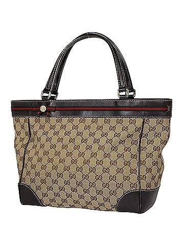 Gucci Gucci GG pattern tote bag, Mayfair ribbon handbag, Sherry line, canvas, brown, 257061, women's. (view 1)