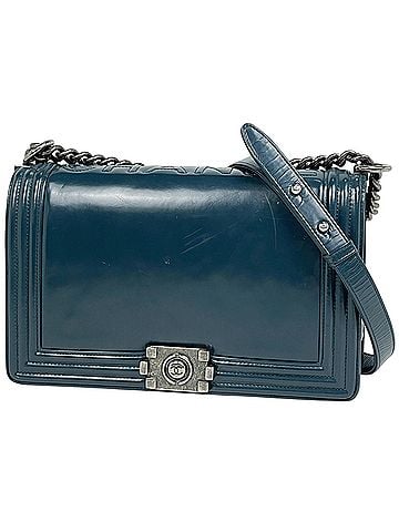 Chanel Chanel Boy Chain Shoulder Bag, Coco Mark, Leather, Blue, Women's (view 1)