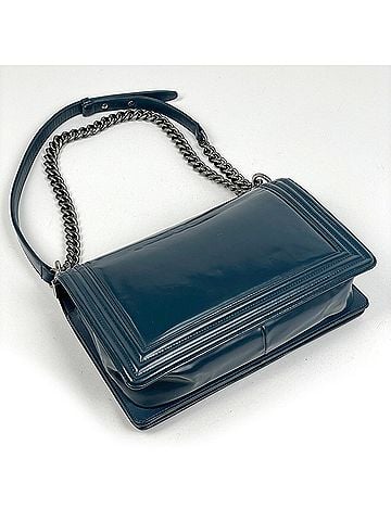 Chanel Chanel Boy Chain Shoulder Bag, Coco Mark, Leather, Blue, Women's (view 2)