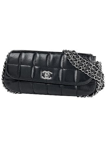 Chanel Chanel Chocolate Bar Chain Handbag, Coco Mark, Leather, Black, Women's (view 1)