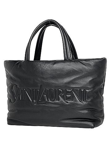 Saint Laurent Saint Laurent logo tote bag, leather, black, 756269, women's. (view 1)