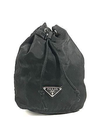 Prada PRADA Makeup Pouch, Multi-purpose Cosmetic Logo Drawstring Triangle Logo, Plate, Handbag, Nylon, Men's, Women's, Black (view 1)
