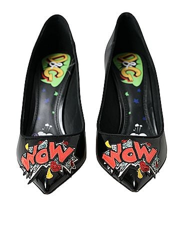 Dolce & Gabbana Black Leather WOW Patch Heels Pumps Women's Shoes (view 2)
