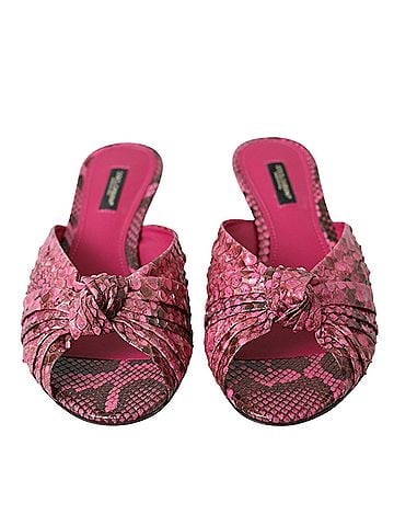 Dolce & Gabbana Pink Exotic Leather Kitten Heels Slides Women's Shoes (view 2)