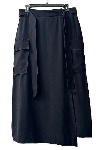 INC International Concepts Black Midi Cargo Wrap Skirt with Tie Casual Skirt (view 1)
