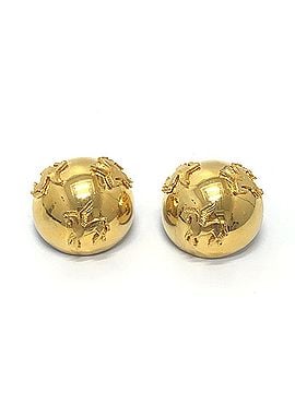 Hermès HERMES Pegasus Dome-Shaped Round Vintage Clip-On Earrings, Metal, Gold, Women's (view 1)