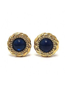 Chanel CHANEL Gripoix Blue Cabochon Vintage Clip-On Earrings, Metal, Gold, Women's (view 1)