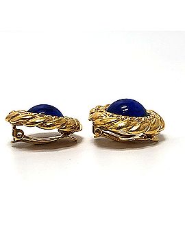 Chanel CHANEL Gripoix Blue Cabochon Vintage Clip-On Earrings, Metal, Gold, Women's (view 2)