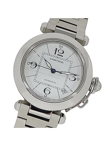 Cartier Cartier Pasha C Date Automatic Watch for Boys, Stainless Steel (SS) W31074M7, Silver &amp; White (view 1)