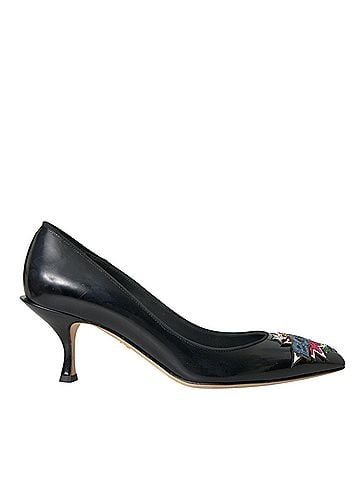 Dolce & Gabbana Black Leather BOOM Patch Heels Pumps Women's Shoes (view 1)