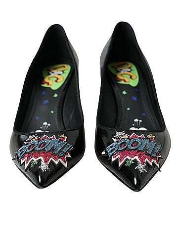 Dolce & Gabbana Black Leather BOOM Patch Heels Pumps Women's Shoes (view 2)