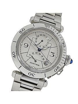Cartier Cartier Pasha Men's Watch, Power Reserve, GMT, Date, Automatic, Stainless Steel (SS), W31037H3, Silver, Round (view 1)