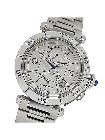 Cartier Cartier Pasha Men's Watch, Power Reserve, GMT, Date, Automatic, Stainless Steel (SS), W31037H3, Silver, Round (view 1)