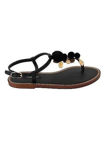 Dolce & Gabbana Black Leather Coins Flip Flops Sandals Women's Shoes (view 1)