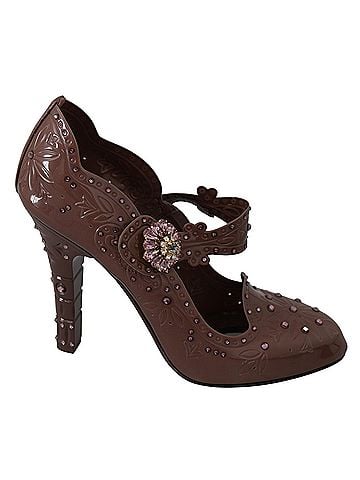 Dolce & Gabbana Brown Floral Crystal CINDERELLA Heels Women's Shoes (view 1)